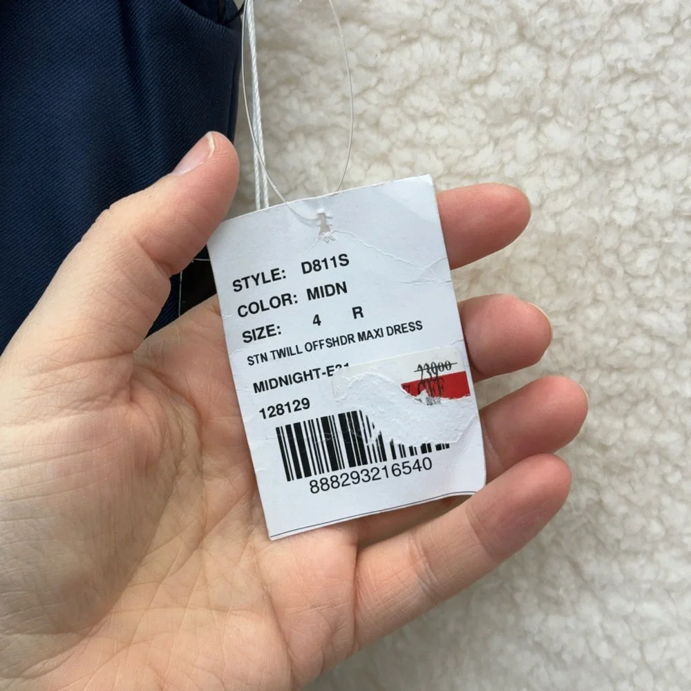 ALFRED SUNG Off-the-Shoulder Draped Satin Maxi Dress Pockets Size 4 NEW $240 - Picture 9 of 12